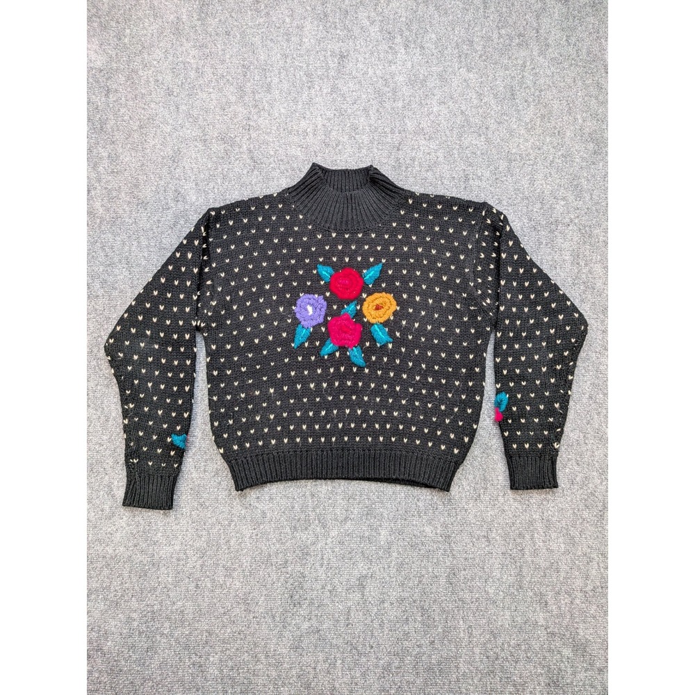 Vintage Club Sportif De Paris Floral Embroidered Mock Neck Sweater L Grannycore‎